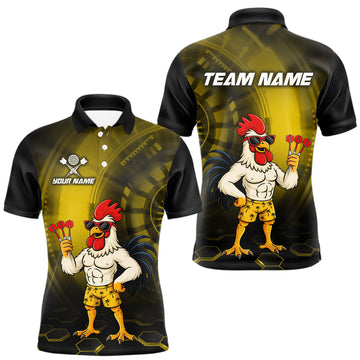 Maxcorners Custom Yellow Funny Chicken Darts Shirt for Men Darts Team Jerseys Polo & 1/4 Zip Dart League