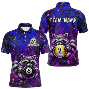 Maxcorners Custom Funny Raccoon 8 Ball & 9 Ball Billiard Shirt for Men Billiard Team Jersey Billiard League LM0106
