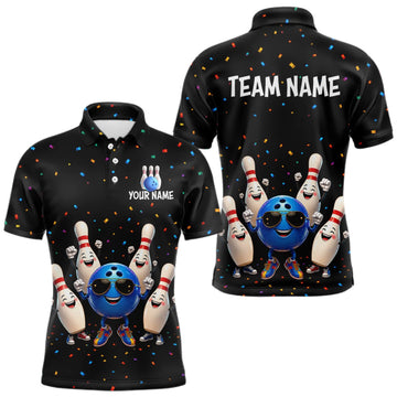 Maxcorners Custom Funny Bowling Pins Ball Bowling Team Shirts Bowling Jerseys for Men Polo & 1/4 Zip LM0409