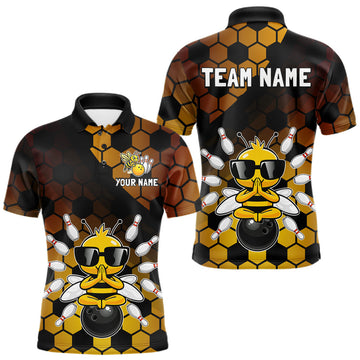 Maxcorners Custom Funny Bee Bowling Jersey for Men Bowling Team Shirts Bowling Polo & 1/4 Zip LM0404
