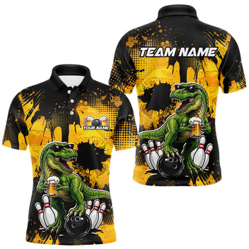 Maxcorners Custom Funny Beer Dinosaur Bowling Jersey for Men Bowling League Bowling Team Shirts LM0607