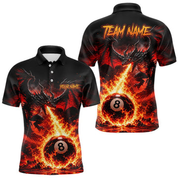 Maxcorners Custom Red Flame Dragon 8 Ball Pool Shirts Billiard Shirts for Men Billiard Team Jersey LM0510