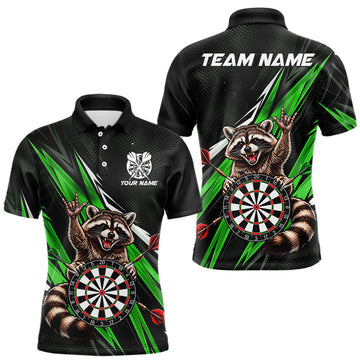 Maxcorners Custom Green Funny Raccoon Dart Shirts for Men Dart Team Jerseys Dartboard Outfit League