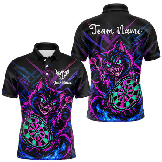 Maxcorners Custom Neon Funny Angry Cat Dart Shirts for Men Dart Team Jerseys Dartboard Outfit Shirt LM0510