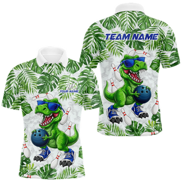 Maxcorners Custom Funny Dinosaur Bowling Jersey for Men Bowling Tournament Polo & 1/4 Zip Bowling Team Shirts LM1202