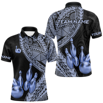 Maxcorners Black and Blue Tribal Pattern Bowling Jersey for Woen Bowling Uniform Bowling Team Shirts LM0503