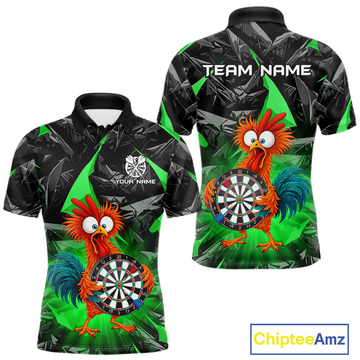 Maxcorners Custom Funny Green Chicken Dart Shirts For Men Dart Board Gifts Darts Team Jerseys Dart League LM0503