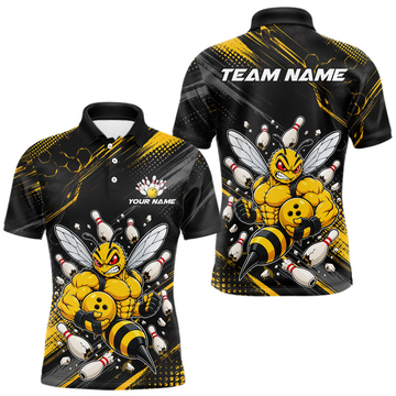 Maxcorners Custom Funny Bee Bowling Jersey for Men Bowling League Bowling Team Shirts Polo &1/4 Zip LM0607