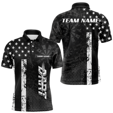 Maxcorners Custom American Flag Darts Shirt for Men Darts Team Jerseys Dart League Polo & 1/4 Zip LM0607
