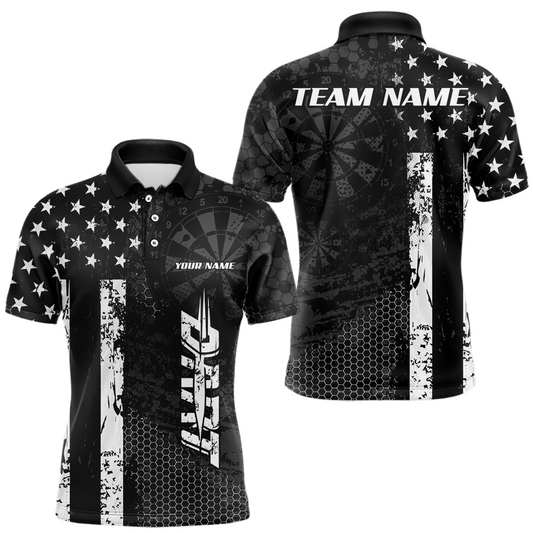 Maxcorners Custom American Flag Darts Shirt for Men Darts Team Jerseys Dart League Polo & 1/4 Zip LM0607