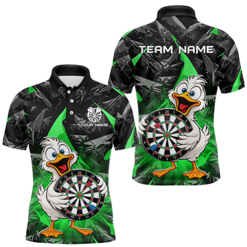 Maxcorners Custom Green Duck Funny Dart Shirt Dart Team Jersey for Men Dartboard Polo & 1/4 Zip LM0404