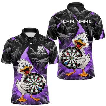 Maxcorners Custom Purple Duck Funny Dart Shirt Dart Team Jersey for Men Dartboard Polo & 1/4 Zip LM0404