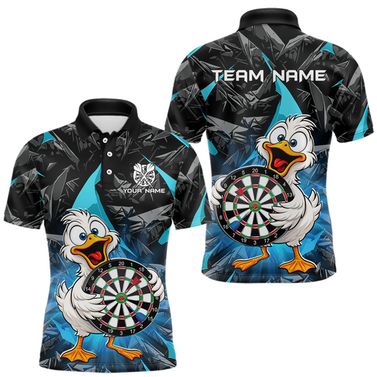 Maxcorners Custom Turquoise Duck Funny Dart Shirt Dart Team Jersey for Men Dartboard Polo & 1/4 Zip LM0404
