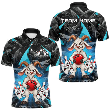 Maxcorners Custom Turquoise Funny Goat Bowling Team Shirts Bowling Jerseys for Men Bowling League with Team LM0409