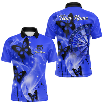 Maxcorners Custom Blue Galaxy Butterflies Darts Shirt for Men Darts Team Jerseys Dartboard Shirt LM0208