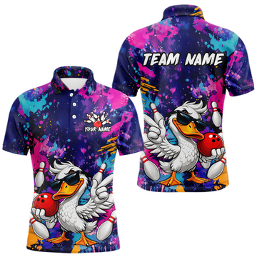 Maxcorners Custom Graffiti Funny Duck Bowling Jersey for Men Bowling League Bowling Team Shirts Polo & 1/4 Zip