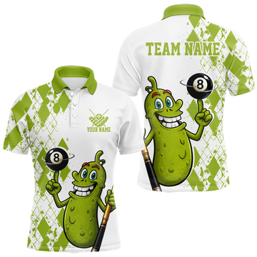 Maxcorners Custom Funny Pickle 8 Ball Pool Shirts Argyle Billiard Shirt for Men Billiard Team Jersey League