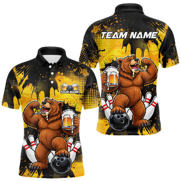 Maxcorners Funny Beer Bear Custom Bear Bowling Team Shirts for Men Bowling Tournament for Bowler