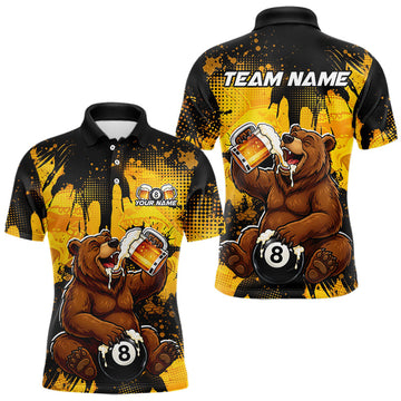 Maxcorners Custom Beer Bear 8 Ball Billiard Shirts for Men Billiard Team Jerseys Billiard League Polo & 1/4 Zip