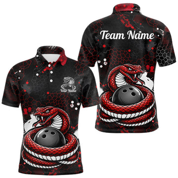 Maxcorners Custom Red Snake Bowling Jersey for Men Bowling Team Shirts Bowling League Polo & 1/4 Zip