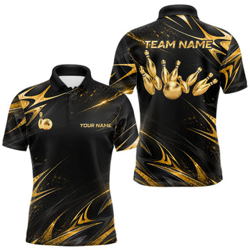 Maxcorners Custom Black Gold Bowling Jersey for Men Bowling Team Shirts Bowling League Polo & 1/4 Zip
