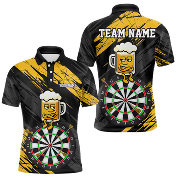 Maxcorners Custom Yellow Funny Beer Darts Board Dart Shirts For Men Darts Team Jerseys Dart Tournament LM1104