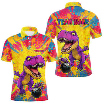Maxcorners Custom Graffiti Dinosaur Bowling Jersey for Men Unisex Bowling Shirts for Team Polo & 1/4 Zip