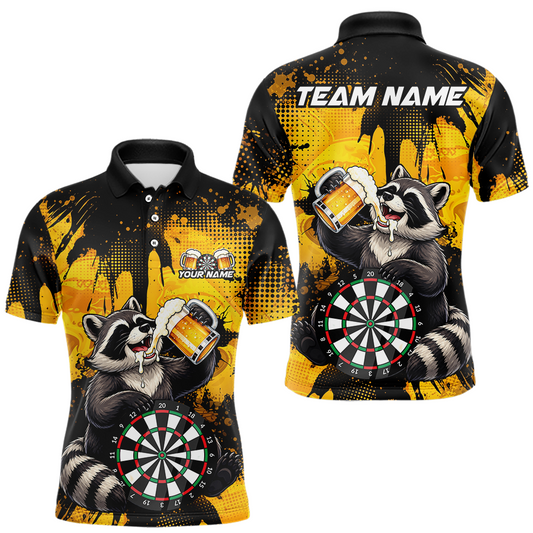 Maxcorners Custom Funny Beer Raccoon Darts Shirt for Men Darts Team Jerseys Polo & 1/4 Zip Dart Leagu LM1406