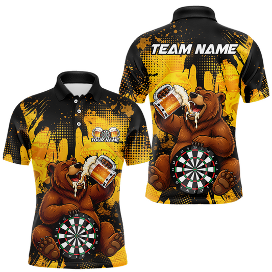 Maxcorners Custom Funny Beer Bear Darts Shirt for Men Darts Team Jerseys Polo & 1/4 Zip Dart League LM1406