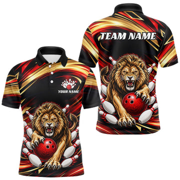 Maxcorners Custom Lion Bowling Jersey for Men Bowling Outfit Polo & 1/4 Zip Bowling Team Shirts