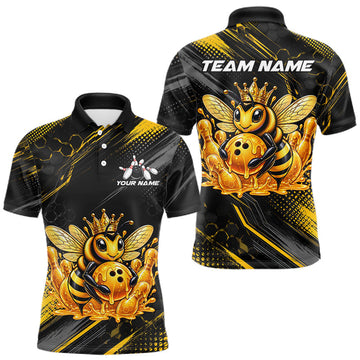 Maxcorners Custom Funny Bee Bowling Jersey for Men Bowling Outfit Polo & 1/4 Zip Bowling Team Shirts