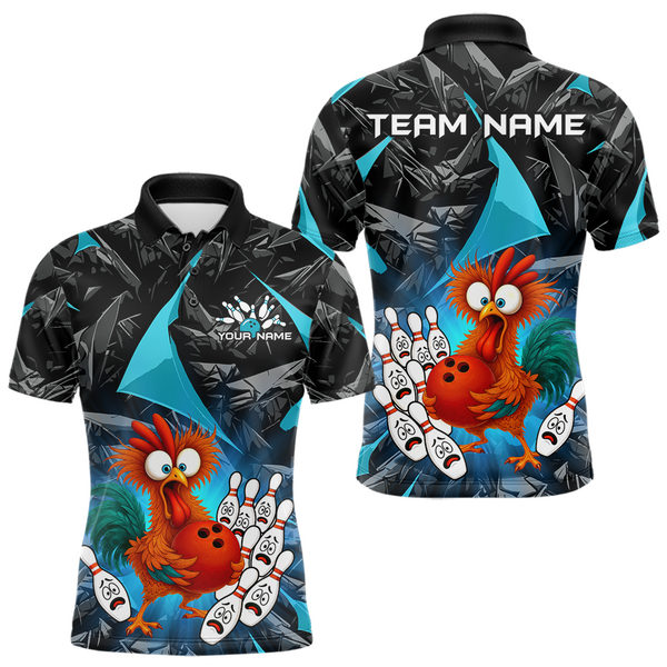 Maxcorners Custom Turquoise Funny Chicken Bowling Jersey for Men Bowling Team Shirts Polo & 1/4 Zip TU0411