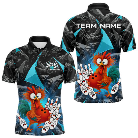 Maxcorners Custom Turquoise Funny Chicken Bowling Jersey for Men Bowling Team Shirts Polo & 1/4 Zip TU0411