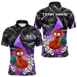 Maxcorners Custom Purple Funny Chicken Bowling Jersey for Men Bowling Team Shirts Polo & 1/4 Zip TU0411