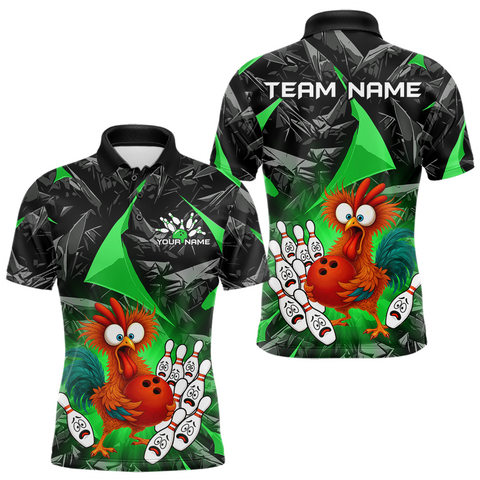 Maxcorners Custom Green Funny Chicken Bowling Jersey for Men Bowling Team Shirts Polo & 1/4 Zip TU0411