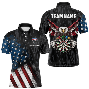 Maxcorners Custom US Flag Eagle Dart Shirts for Men Darts Team Jerseys Dart Tournament Polo & 1/4 Zip LM1202