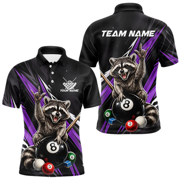 Maxcorners Custom Purple Funny Raccoon 8 Ball Billiard Shirt for Men Billiard Team Jersey Billiard League LM1705