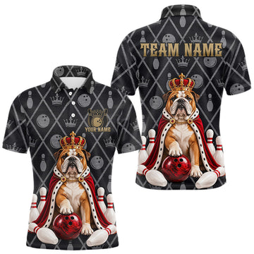 Maxcorners Custom Funny King Bulldog Bowling Jersey for Men Polo & 1/4 Zip Bowling Team Shirts