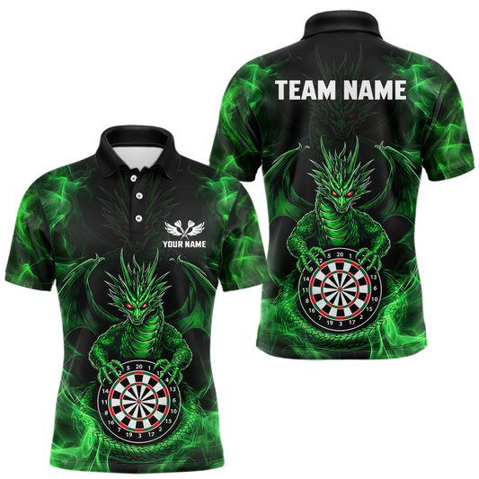 Maxcorners Custom Green Dragon Darts Board Dart Shirts For Men Darts Team Jerseys Polo & 1/4 Zip LM1104