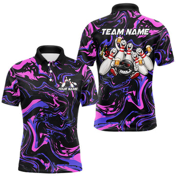 Maxcorners Custom Purple And Pink Drunk Bowling Balls And Pins Funny Beer Bowling Team Shirts For Men