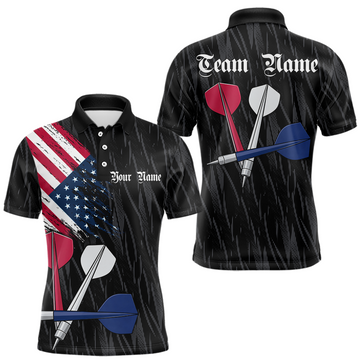 Maxcorners Custom American Flag Dart Shirts For Men Dart Board Shirts Polo & 1/4 Zip Dart Jersey Team LM2901
