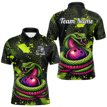 Maxcorners Green Cobra Snake Bowling Team Shirts Custom Name Bowling Jersey for Men Polo & 1/4 Zip LM0409