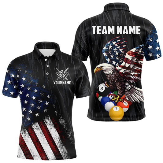 Maxcorners Custom US Flag Eagle 8 Ball Billiard Shirts for Men Billiard Team Jerseys Billiard League