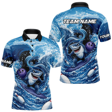 Maxcorners Funny Surfing Shark Bowling Team Shirts Custom Bowling Jersey for Men Polo & 1/4 Zip LM0409