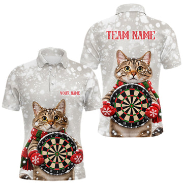 Maxcorners Custom Cat Darts Shirt for Men Christmas Darts Team Jerseys Dart Tournament Polo & 1/4 Zip
