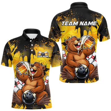 Maxcorners Custom Funny Beer Beaver Bowling Team Jersey Bowling Shirts for Men Bowling Tournament LM1910