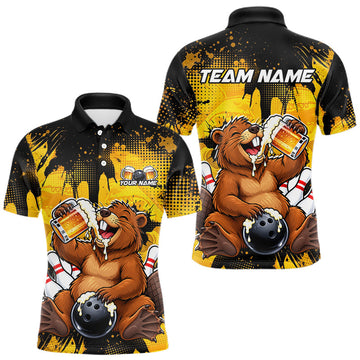 Maxcorners Custom Funny Beer Beaver Bowling Team Jersey Bowling Shirts for Men Bowling Tournament