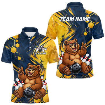 Maxcorners Custom Funny Cool Bear Bowling Team Jersey Bowling Shirts for Men Bowling Tournament LM1910