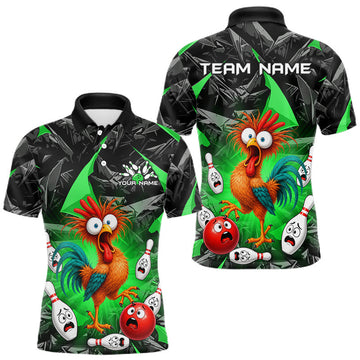 Maxcorners Custom Green Funny Chicken Bowling Jersey for Men Bowling Team Shirts Bowling League Bowling Outfit