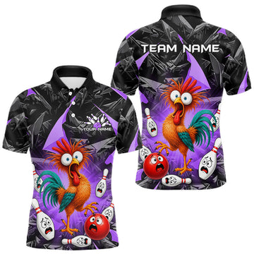 Maxcorners Custom Purple Funny Chicken Bowling Jersey for Men Bowling Team Shirts Bowling League Bowling Outfit